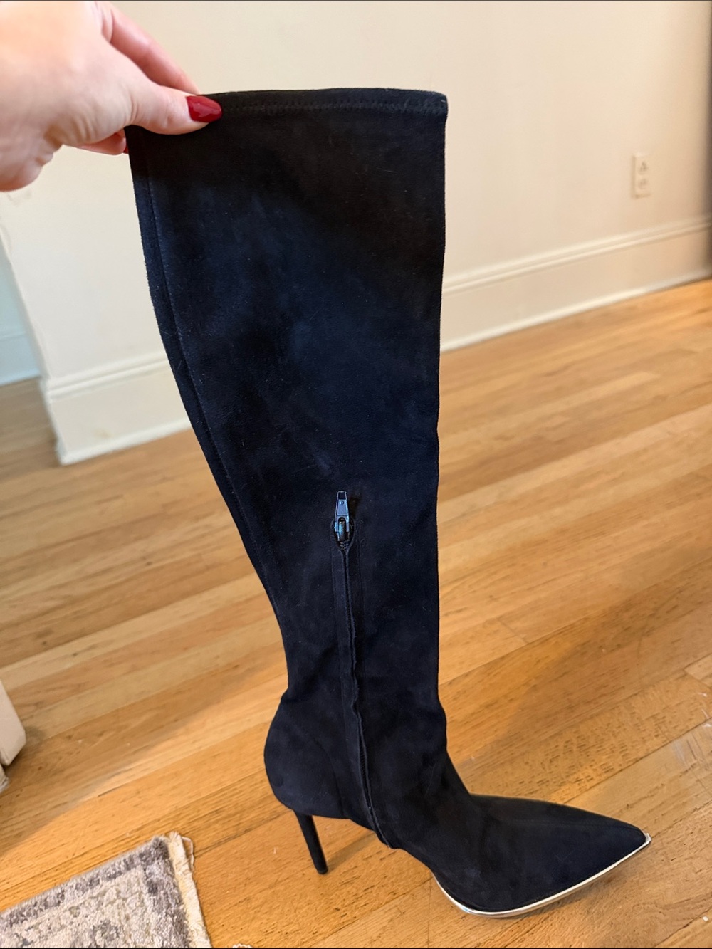 Alexander Wang Black Suede Knee-High Pointed-Toe Stiletto Boot